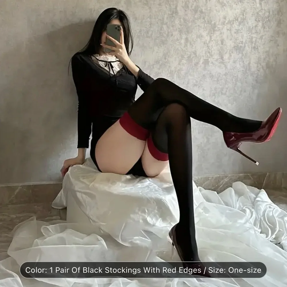 1 Pair Thin Light Two Tone, Control Top Sheer‎ Over The Knee Socks One Size